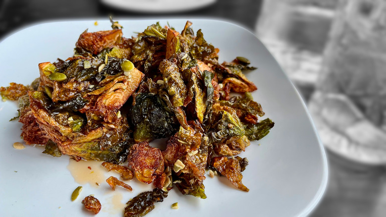 crispy roasted brussels sprouts on a plate
