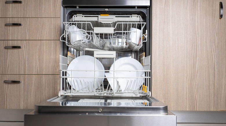 a dishwasher loaded with dishes