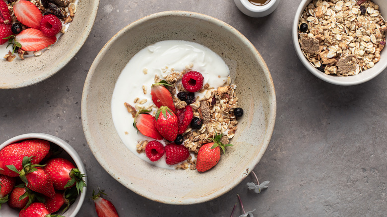 Yogurt, granola, and berries
