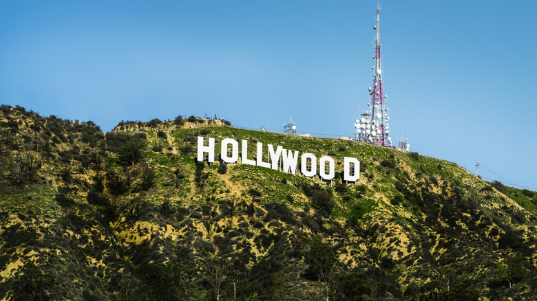 the HOLLYWOOD sign on a mountain