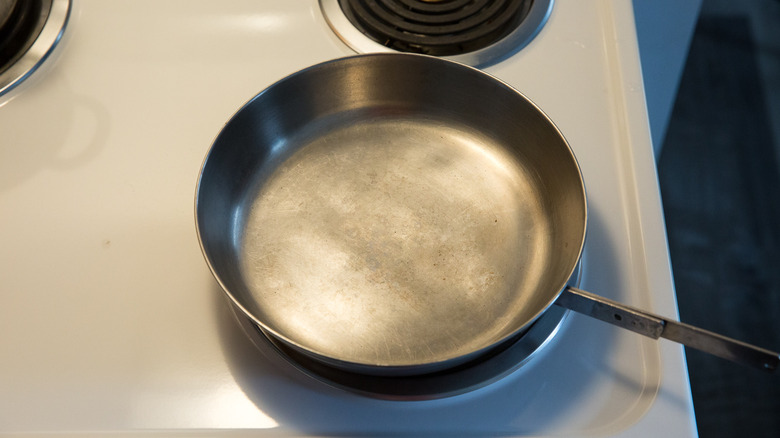 dry pan heating on stove