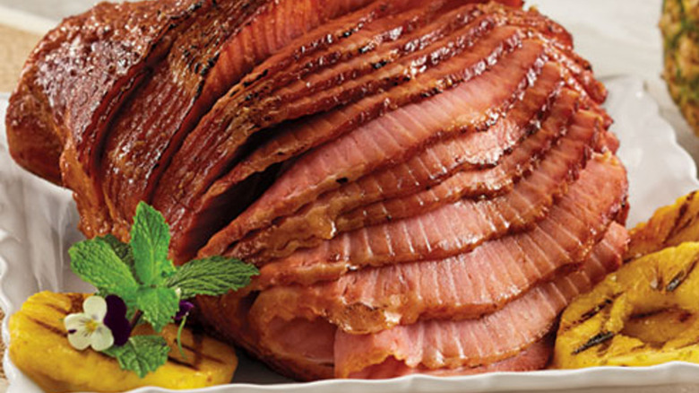 Close up of sliced honey baked ham