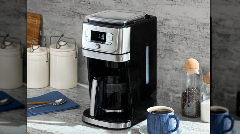 Cuisinart DGB-800 Burr Grind & Brew on a countertop with a cup of coffee