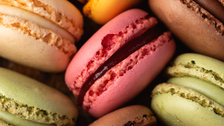 Multiple colorful macarons