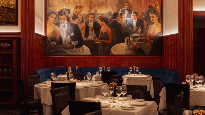The front facade of Delmonico's on Beaver Street in New York, including the building that hosts it