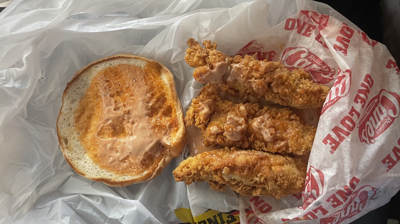 Raising Cane fried chicken finger sandwich