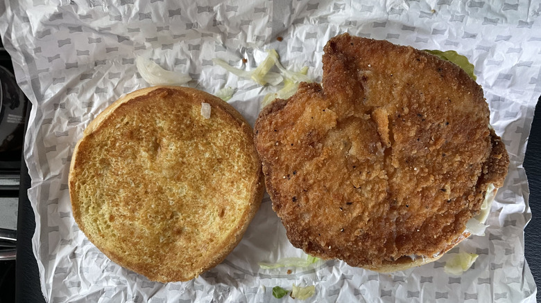 Sonic Chicken sandwich on paper wrapping