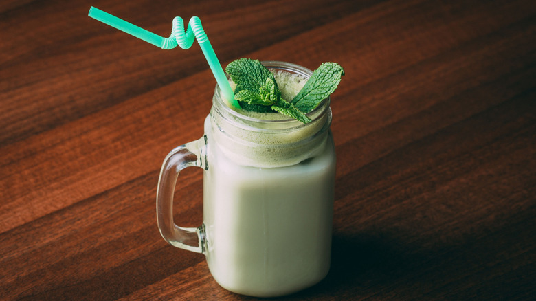 Shamrock shake on wooden table