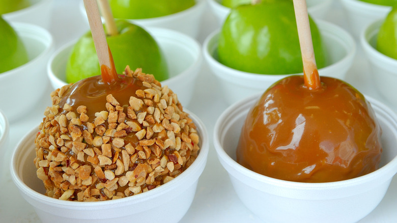 Caramel apples on sticks