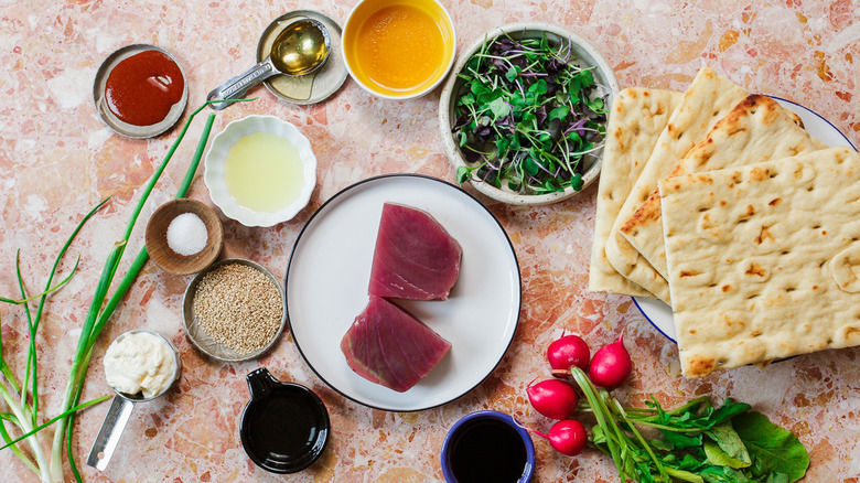 ingredients for ahi tuna flatbread sandwiches