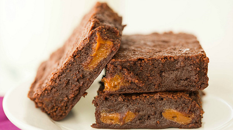 A stack of caramel brownies