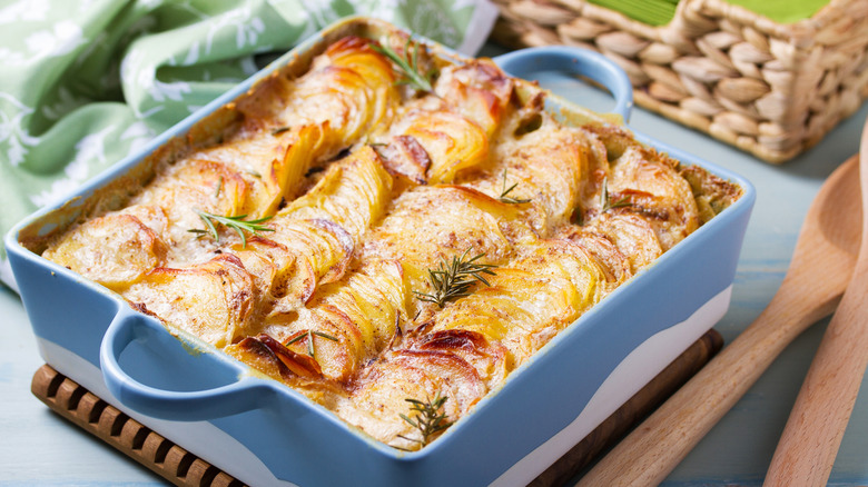 A dish of scalloped potatoes