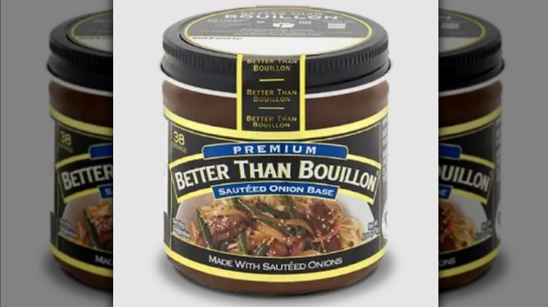Jar of Better Than Bouillon on white surface