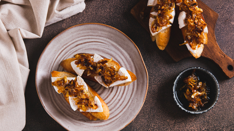 Caramelized onions and cheese on toast