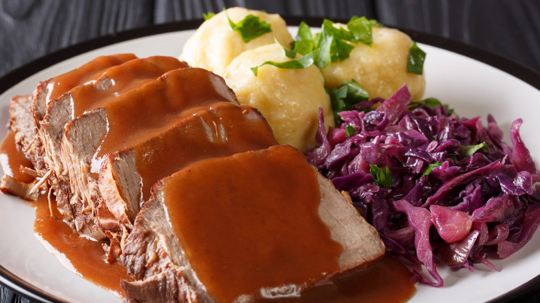 Slow cooked sauerbraten with sides