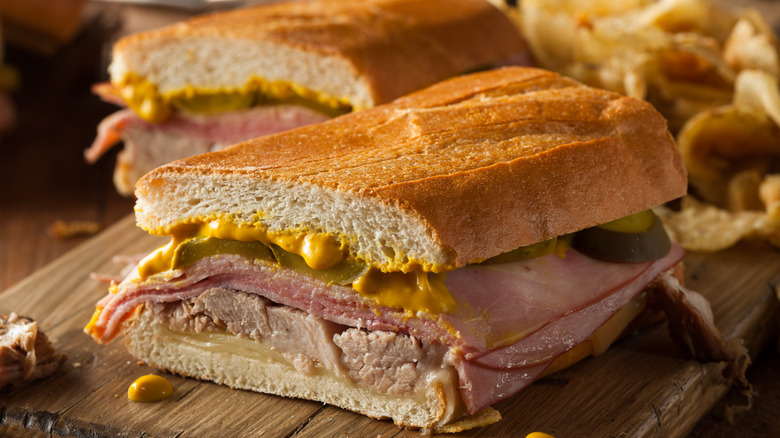 Close up of traditional Cuban sandwich 