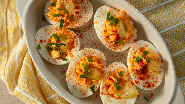 Deviled eggs in a plate