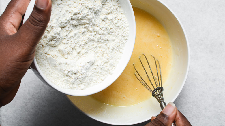 cake batter and flour