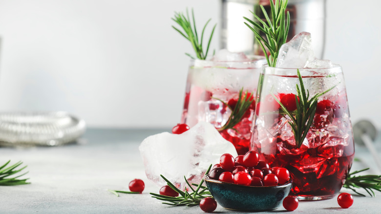 Cranberry grenadine cocktail with rosemary