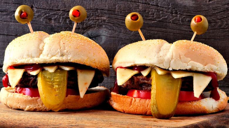 monster decorated burger