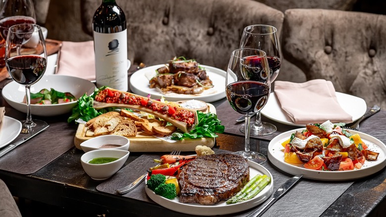 Steakhouse dinner with wine