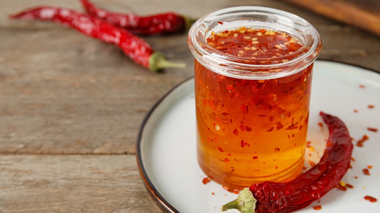 Chili peppers flakes in honey