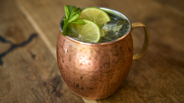 moscow mule in a copper cup