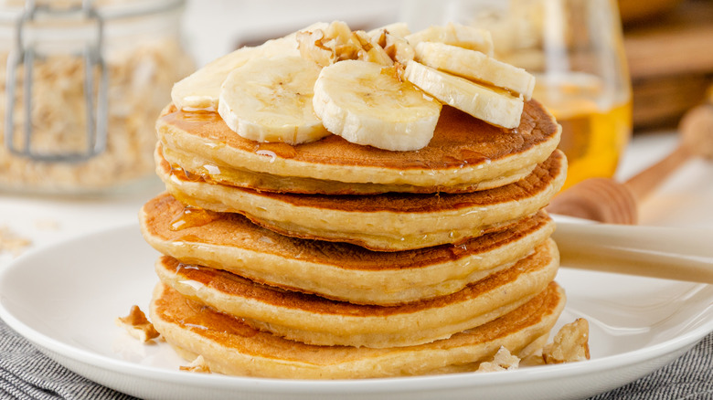 pancakes on plate with banana