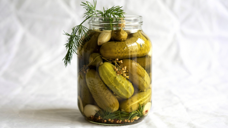 A jar of dill pickles
