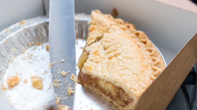 Close-up of a box of store-bought apple pie