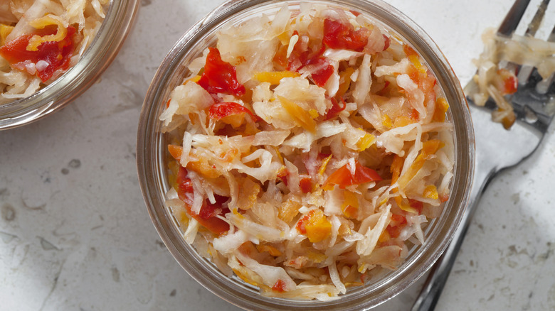 Pickled cabbage and peppers