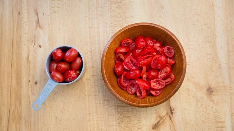 assorted tomatoes in small dishes