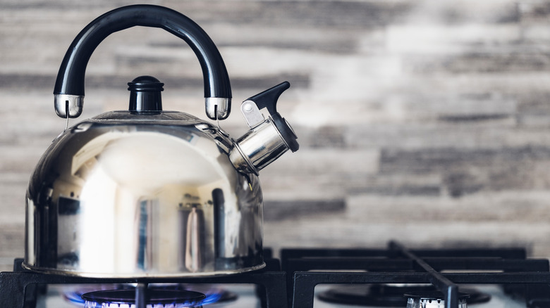 metal kettle on a stovetop