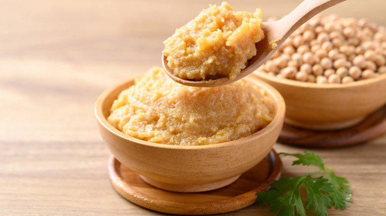 White miso scooped from a bowl