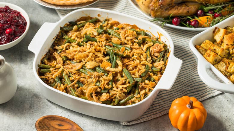 A pan of green bean casserole