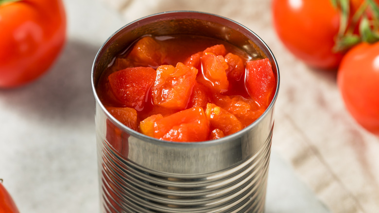 An open can of diced tomatoes