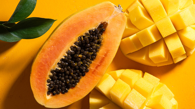 mango and papaya halves
