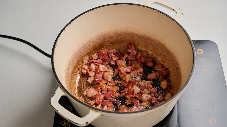 Cooking bacon in a pot