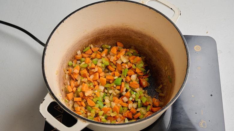 cooking vegetables in a pot