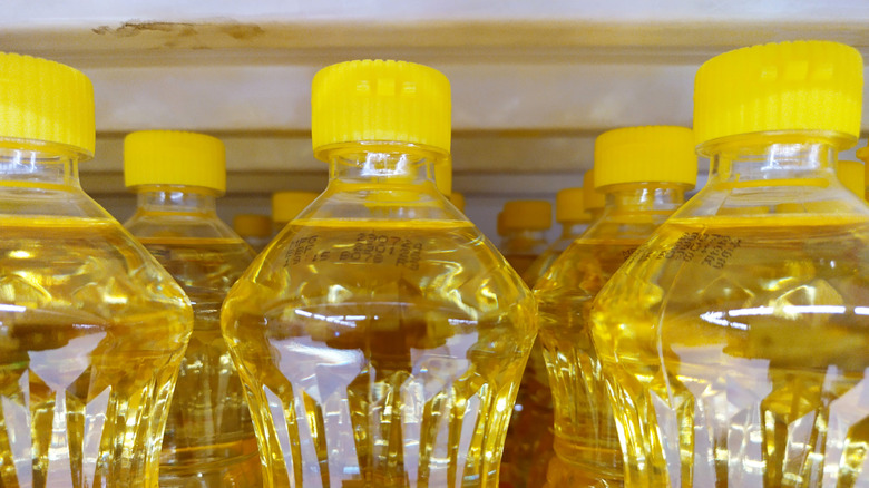 Vegetable oil in plastic containers