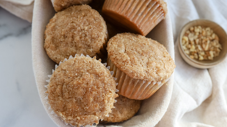 maple walnut muffins in container