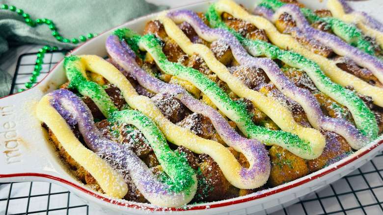 Mardi Gras king cake-inspired bread pudding