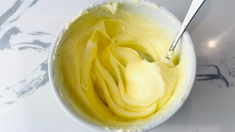 Cream cheese glaze in bowl