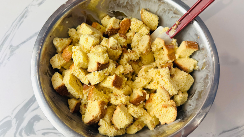 Bread cubes in bowl