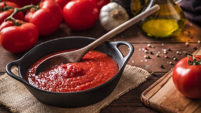 skillet of tomato sauce