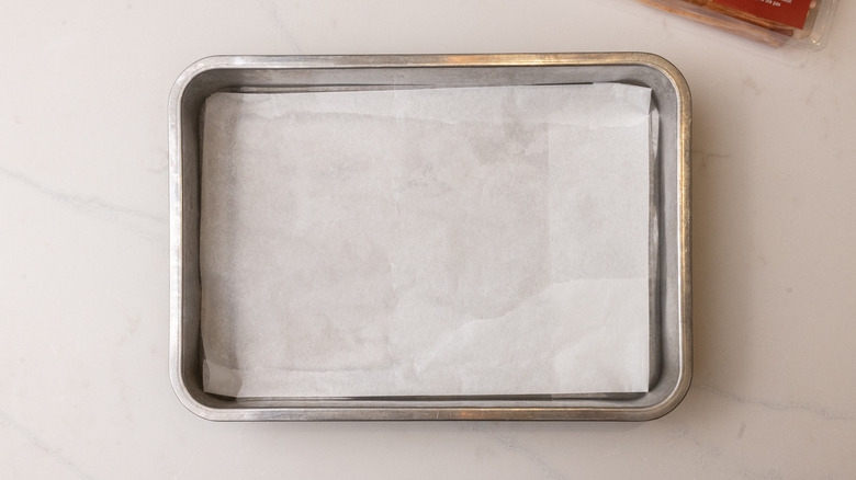 baking paper lined baking sheet
