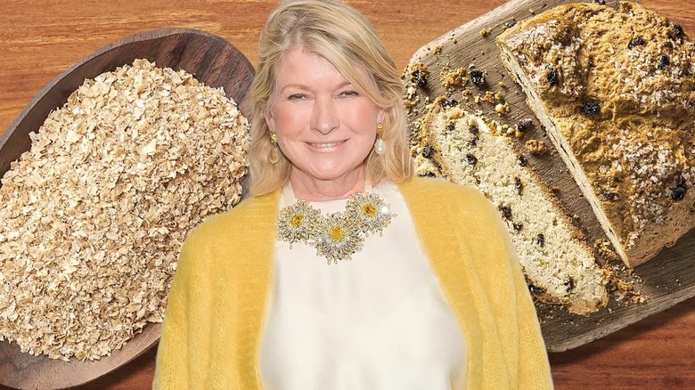 Martha Stewart appears between wheat bran and Irish soda bread 