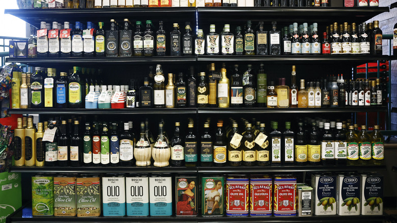 shelves of olive oils
