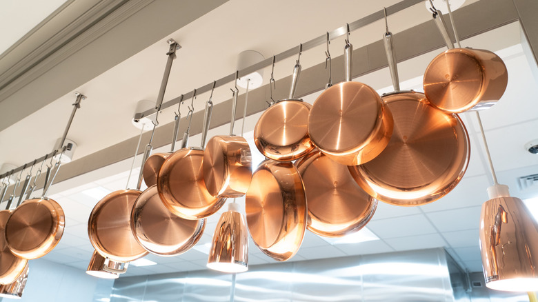 Hanging copper pots and pans in The Bedford Foxwoods