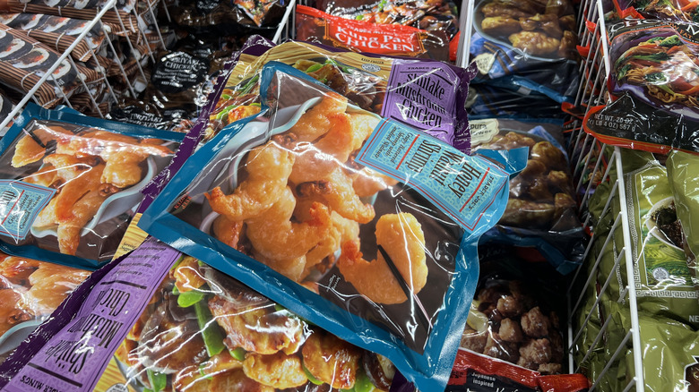 Trader Joe's frozen foods in aisle, honey walnut shrimp